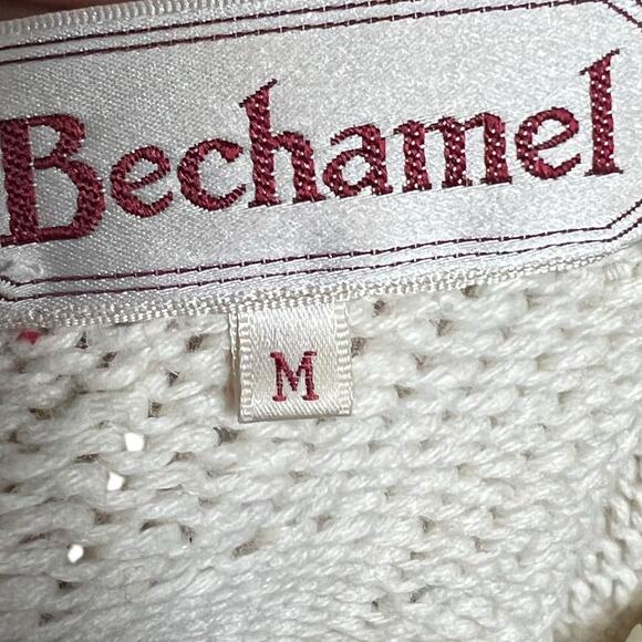 Bechamel White Hand-Knit Sweater with Lace Collar & Holiday Bow Design, Size M - Picture 8 of 11